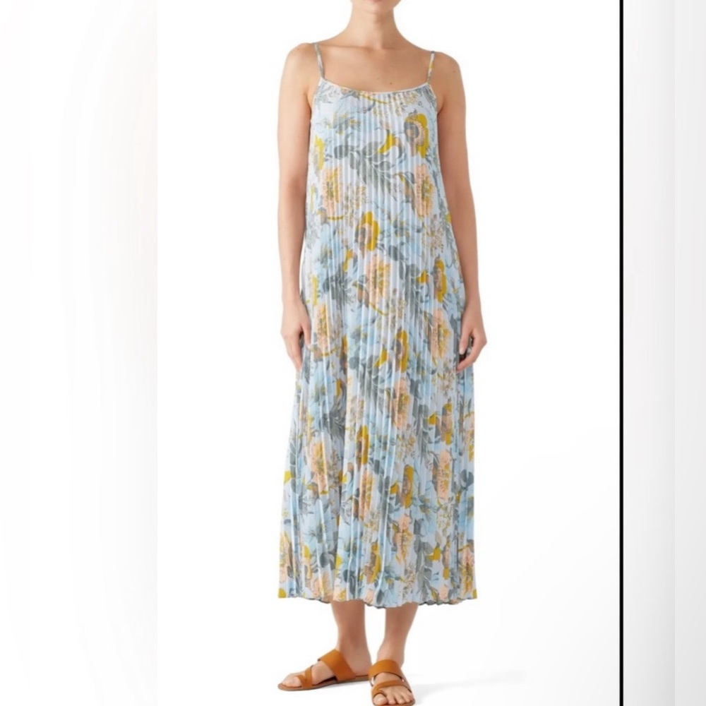 Light Blue Floral Pleated Maxi Dress